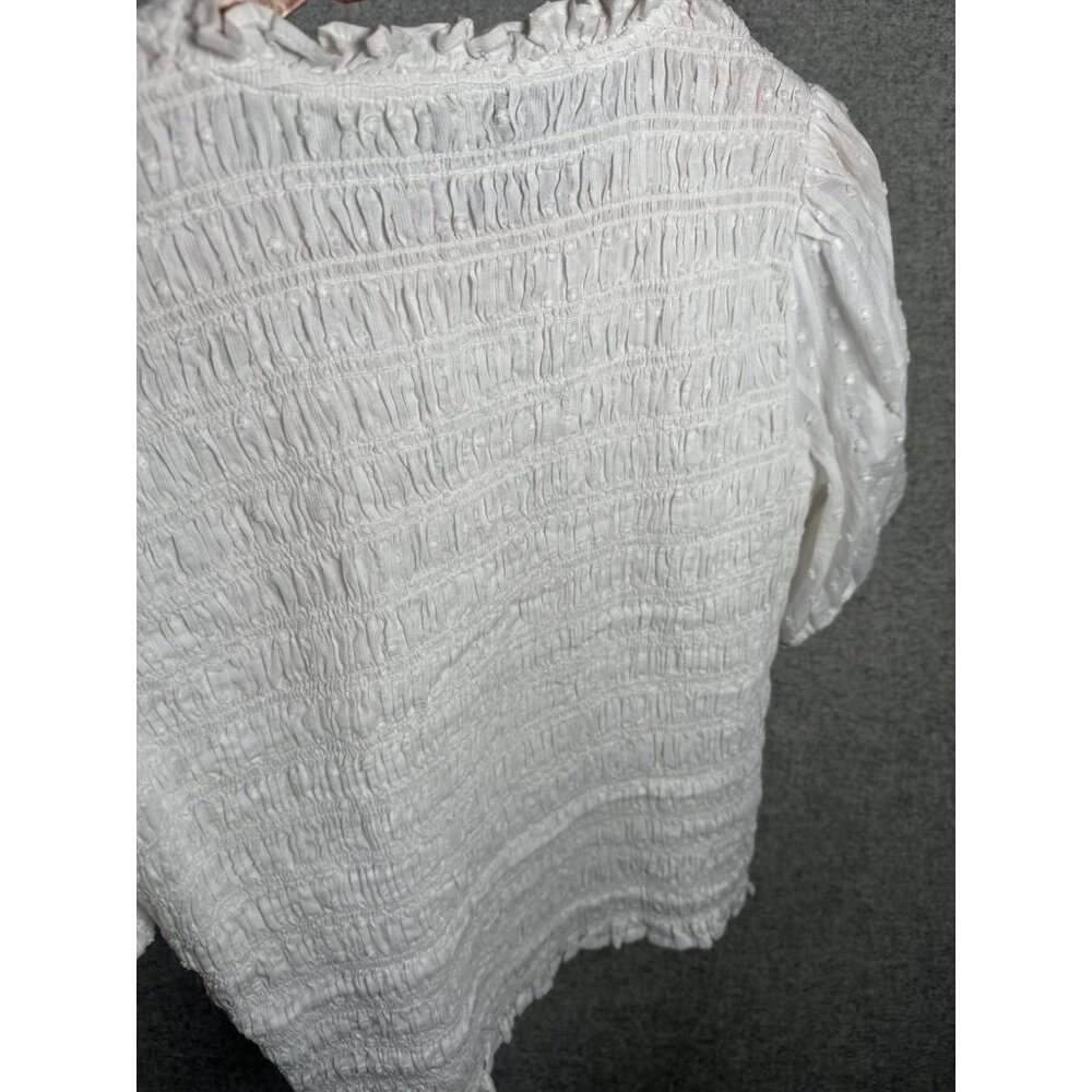 J.‎ Crew Medium Womens Top White Crinkle Stretch Cotton Short Sleeve Boho - Picture 11 of 16